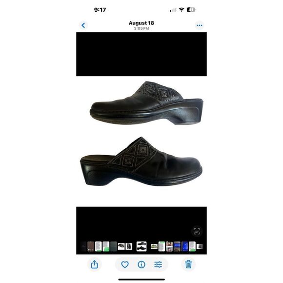 Clarks Black Leather Slip-On Mules Size 10M - Picture 11 of 12